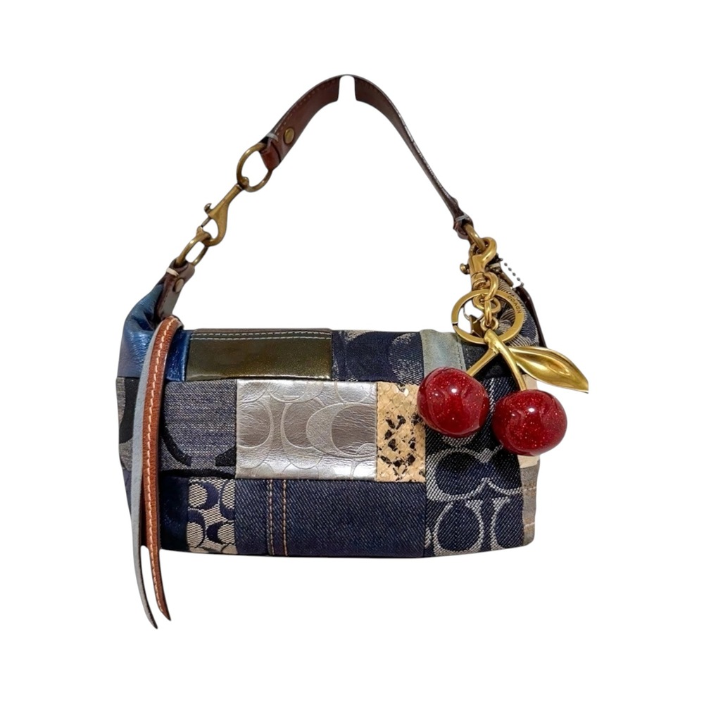 Coach Denim Patchwork Demi Pouch Blue‎ Monogram Canvas 40005
